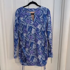 Coolibar Tropical Swim Shirt/Dress/Cover Up LARGE UPF 50 Beach Stretch Bra Women